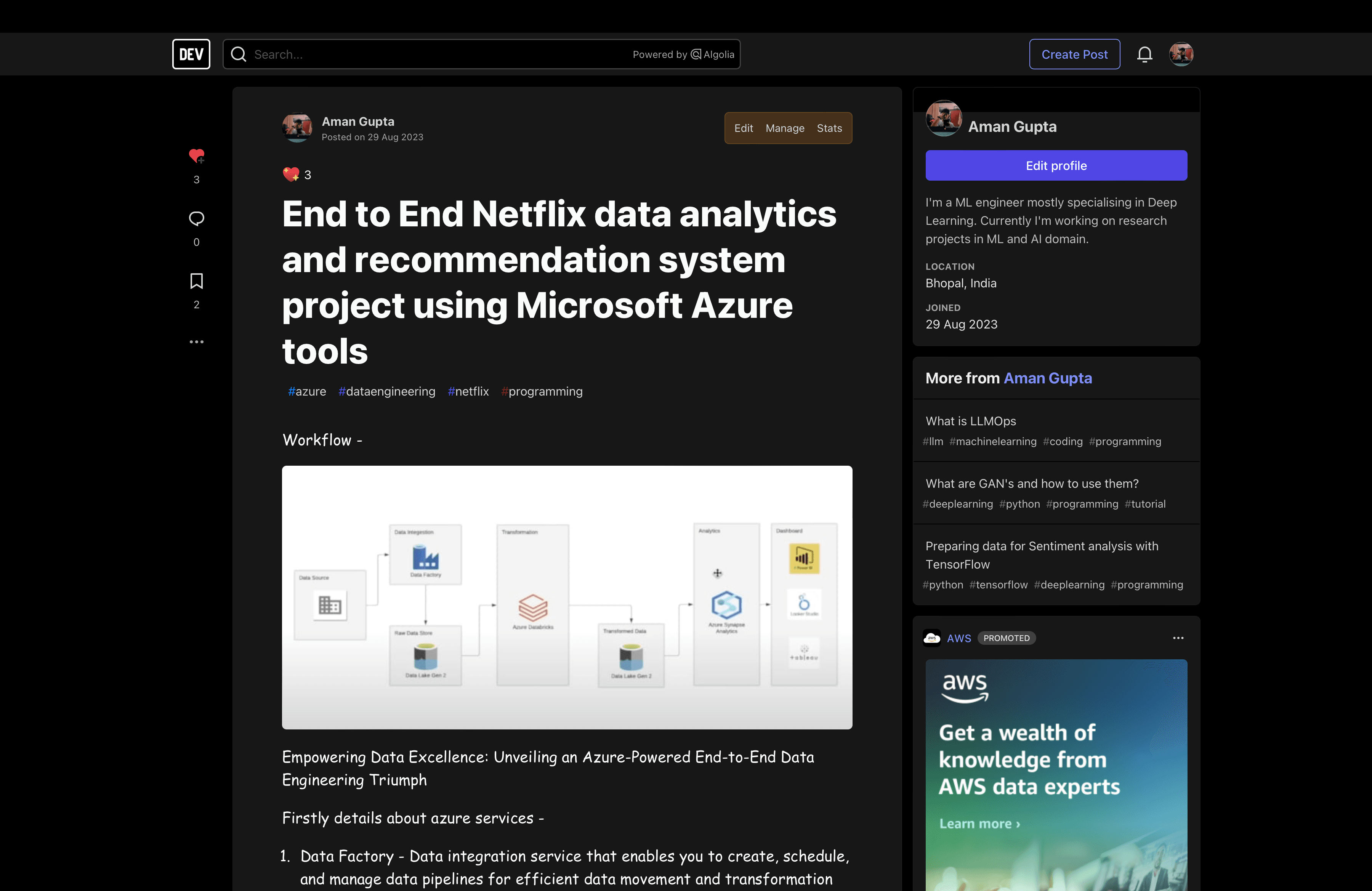 End to end netflix pipeline Azure tools